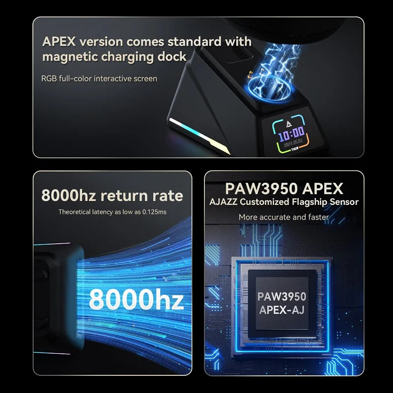 Ajazz AJ179 Apex PAW3950 Wireless Gaming Mouse with RGB Charging Dock, Computer Macro Mouse Gamer,Lightweight Ergonomic PC Mice