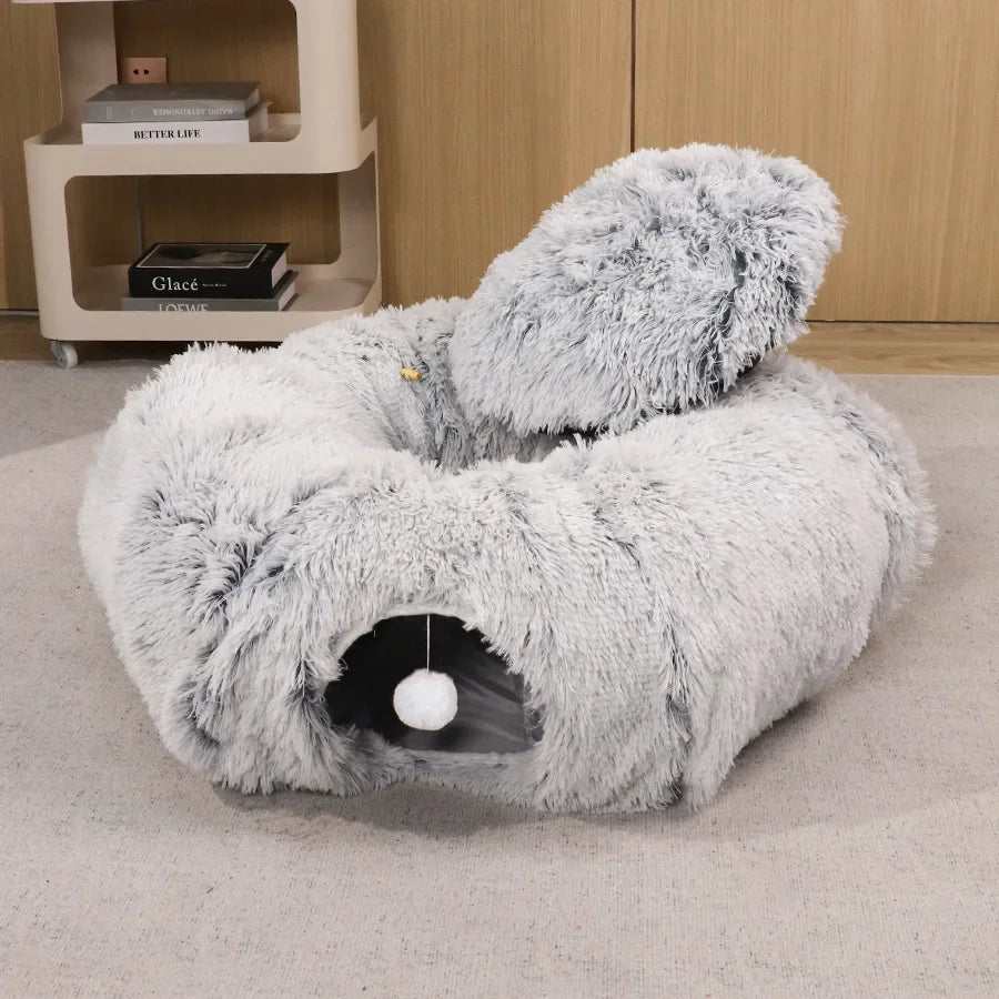 3 in1 Plush Cat House Indoor Cats Tunnel Multifunctional Pet Toys Foldable Fluffy Donut Cat Bed Multiple Cats Available Tunnel