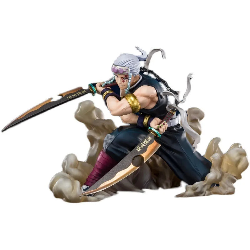 Demon Slayer Figurine Musui Tengen Column Loudspeaker Dual Blade Combat Posture Action Figure Desktop Computer Case Decoration