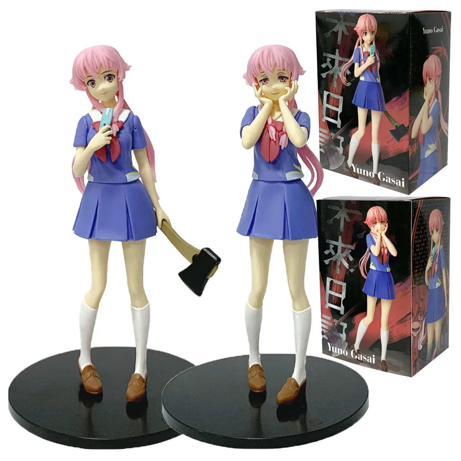 In stock 17cm Future Diary  Mirai Nikki Gasai Yuno Anime Uniform Dress Standing Posture Action Figure Model Desktop Toy