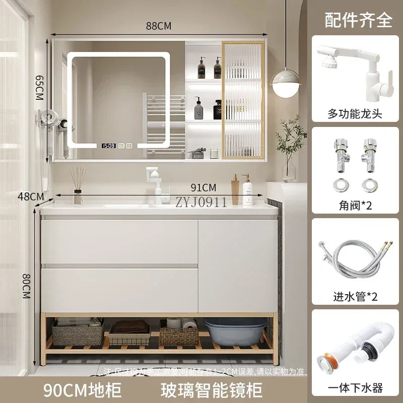 **Nordic Bathroom Vanity Cabinet With Ceramic Sink Combination Set Modern Floor Cabinet Washstand Stone Slab One Basin Hand Wash