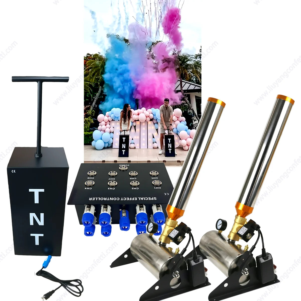 Elektrische Fernbedienung Konfetti Pulver Maschine Luft Kompression Maschine Baby Dusche Hochzeit Party Geschlecht Offenbaren Streamer Rauch