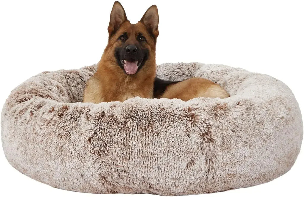 Calming Donut Dog Bed, 45 Inches Round Fluffy Dog Beds for Extra Large Dogs, Anti-Anxiety Plush Dog Bed, Washable Pet Bed