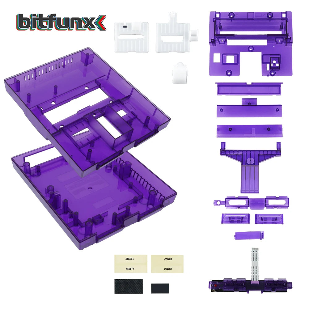 Bitfunx SNES Replacement Shell Transparent Case for Nintendo SNES SFC US Version Retro Gaming Consoles Translucent Black