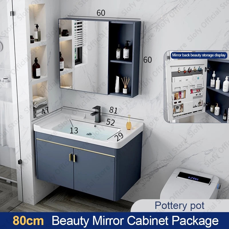 Beauty Mirror Cabinet Integrated With Artistic Ceramic Vessel Sink Multifunctional Bathroom Vanity Modern Bathrooms Furniture