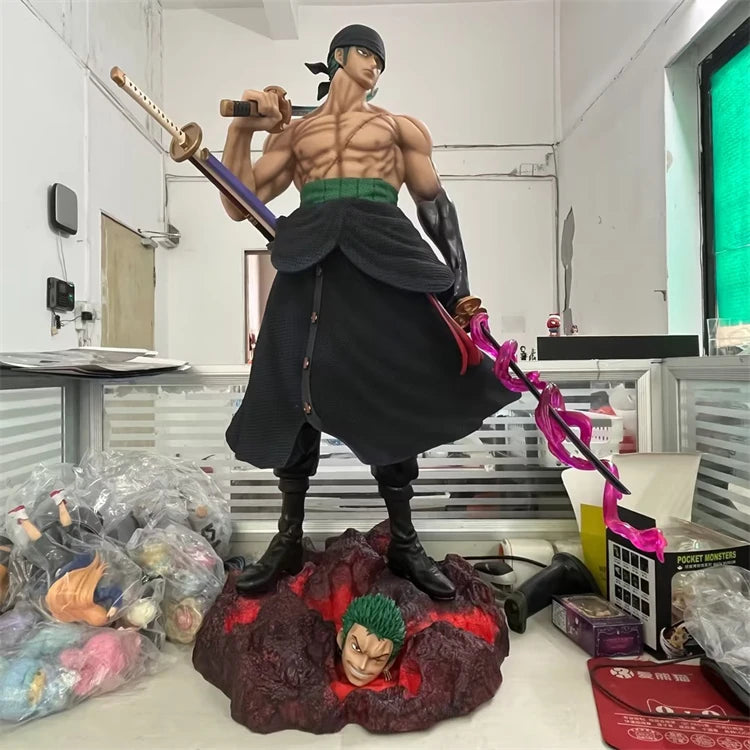 73cm One Piece Gk Platform Company Extra Large Knife Carrying Roronoa Zoro Double Headed Carving Scene Statue Handmade Model Gif