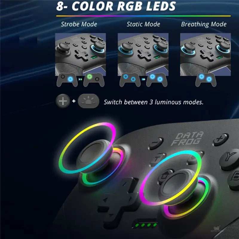 DATA FROG RGB LED Lighting Wireless Game Controller For Switch 2 For Switch Lite/OLED 6-Axis+ Vibration+ Turbo Controller