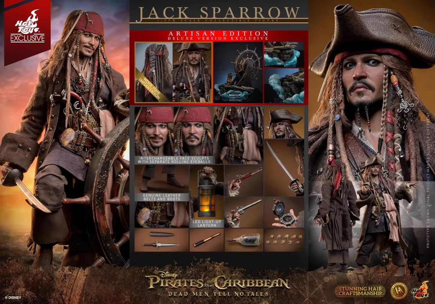 Genuine Hottoys Captain Jack 1/6 Movable Action Figure 30cm Jack Pirates Caribbean Collection Ornaments  Model Dx37 Dx38 Dx39