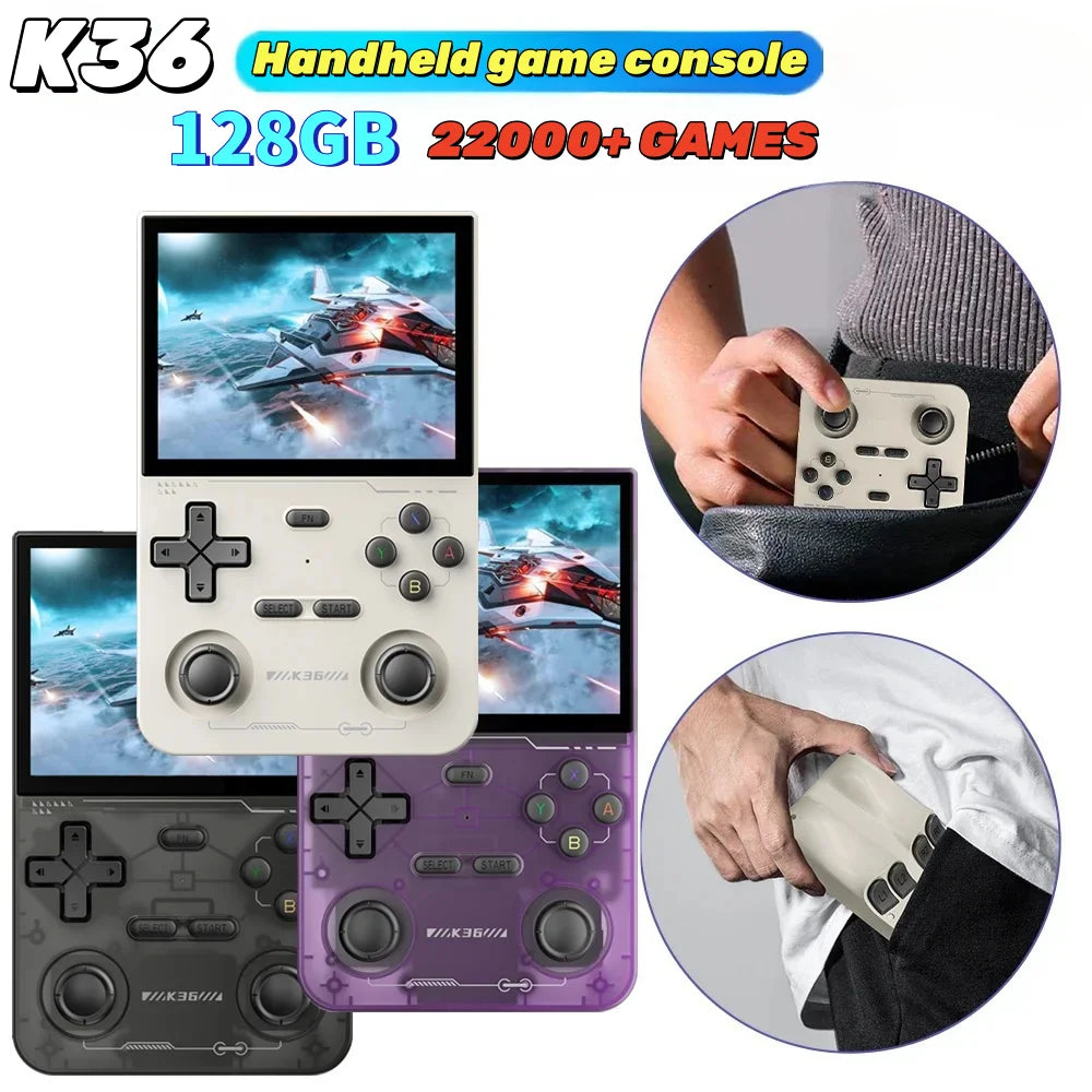 Retro Handheld K36 Videospielkonsole Linux-System 3,5 Zoll IPS-Bildschirm Tragbarer Pocket-Videoplayer 128 GB 22000+ Spiele Junge Geschenk