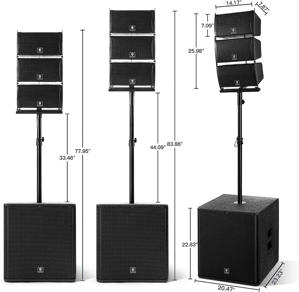 PRORECK 18-Zoll-8000-W-PMPO-Stereo-Bluetooth/DJ/Powered PA-Lautsprechersystem-Kombiset mit zwei Subwoofern und 6 Line-Array-Lautsprechern