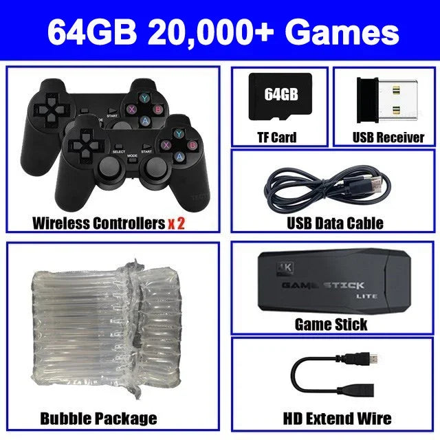 4K TV Game Stick Video Game Console 64G Built-in 20000+ Games Wireless Controller Gamepad Retro Handheld Game Player