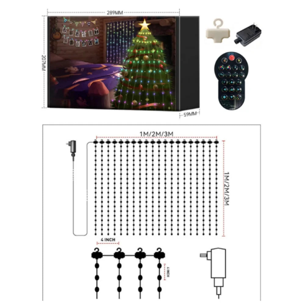 Smart LED Curtain Lights APP Control DIY Pattern RGB String Light Dimmable For Home Bedroom Party Birthday Holiday Decoration