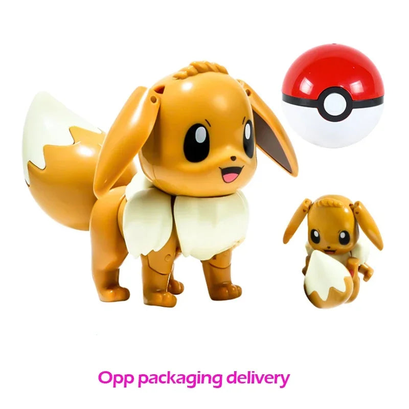 Pokemon Action Figure Transformer Doll Pokeball Figurine Poke Ball Deform Pikachu Greninja Lucario Mew Snorlax Lapras Kids Toy