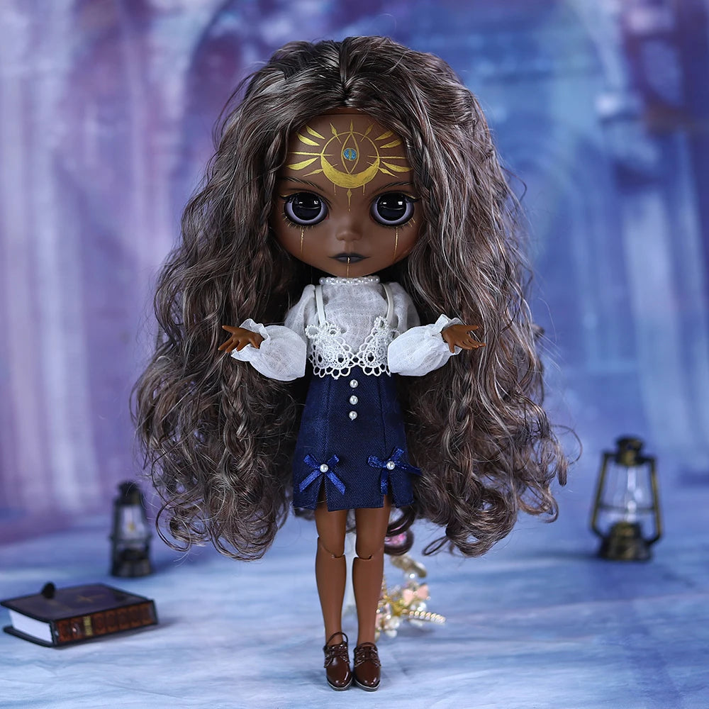 ICY DBS Blyth 1/6 Doll Hand-Painted Set Super Black Skin Frosted Face Doll Set SD
