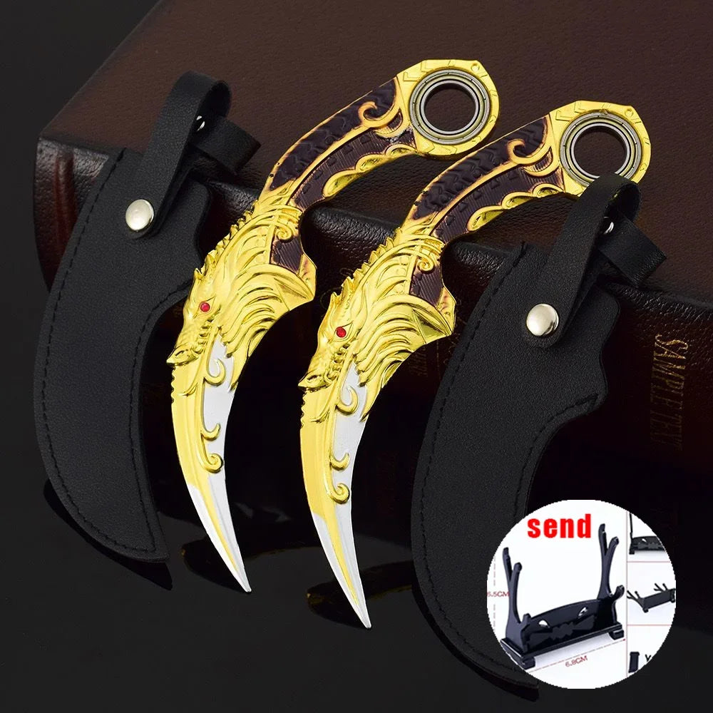 6,7 Zoll chinesischer Drache Karambit Metall Dark Moon Double Thorn Modell Spiel Leben und Tod Peripheriegeräte Golden Dragon Claw Knife Toy