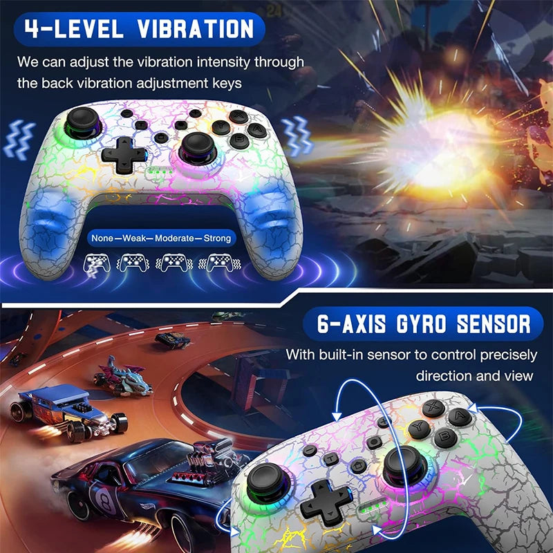 Six Axis Gyroscope Dual Vibration RGB Wireless Gamepad LED CRACK PROCESS For Nintendo Switch TV Box PS3 PC Joystick Controller
