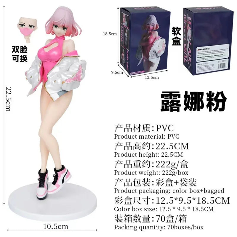 In Stock 22.Cm Luna Illustration By YD Anime Figure Sexy Black Pink Mask Girl Action Figure Pvc Collectible Model Doll Toys