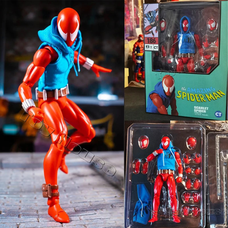 In Stock Ct Toys Spiderman Mafex 186 Scarlet Spider The Amazing Comic Version Anime Action Figure Model Figurine Toys Kids Gift