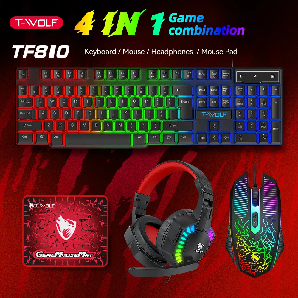 RGB USB клавиатура и мишка Геймърски слушалки Комбинации 4 в 1 английска геймърска кабелна клавиатура и мишка Комплект с подложка за мишка и слушалки