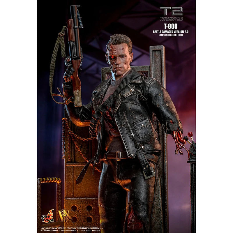 Original Hot Toys HT DX46 1/6 Terminator 2 Judgment Day T-800 Battle Damaged Version 2.0 In Stock Anime Action Collection Figure
