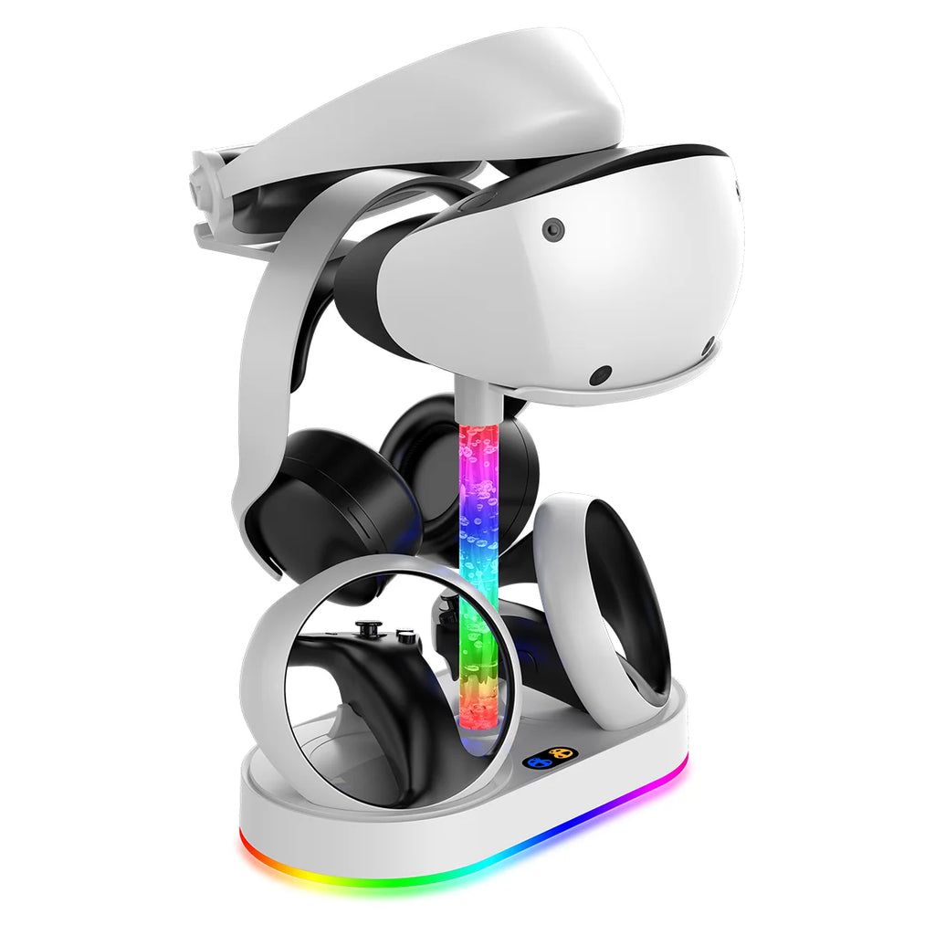Magnetic RGB Charging Stand for PS5 Console & PS VR2, Dual Controller Charger with Headset & Glasses Storage Holder