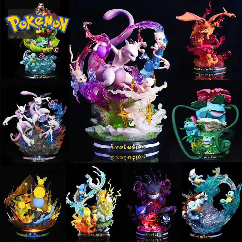Pokemon Evolution Eevee Anime Figure Charizard Raichu Mewtwo Dragonite Venusaur Gengar Illuminous Figurine PVC Statue Model Toys