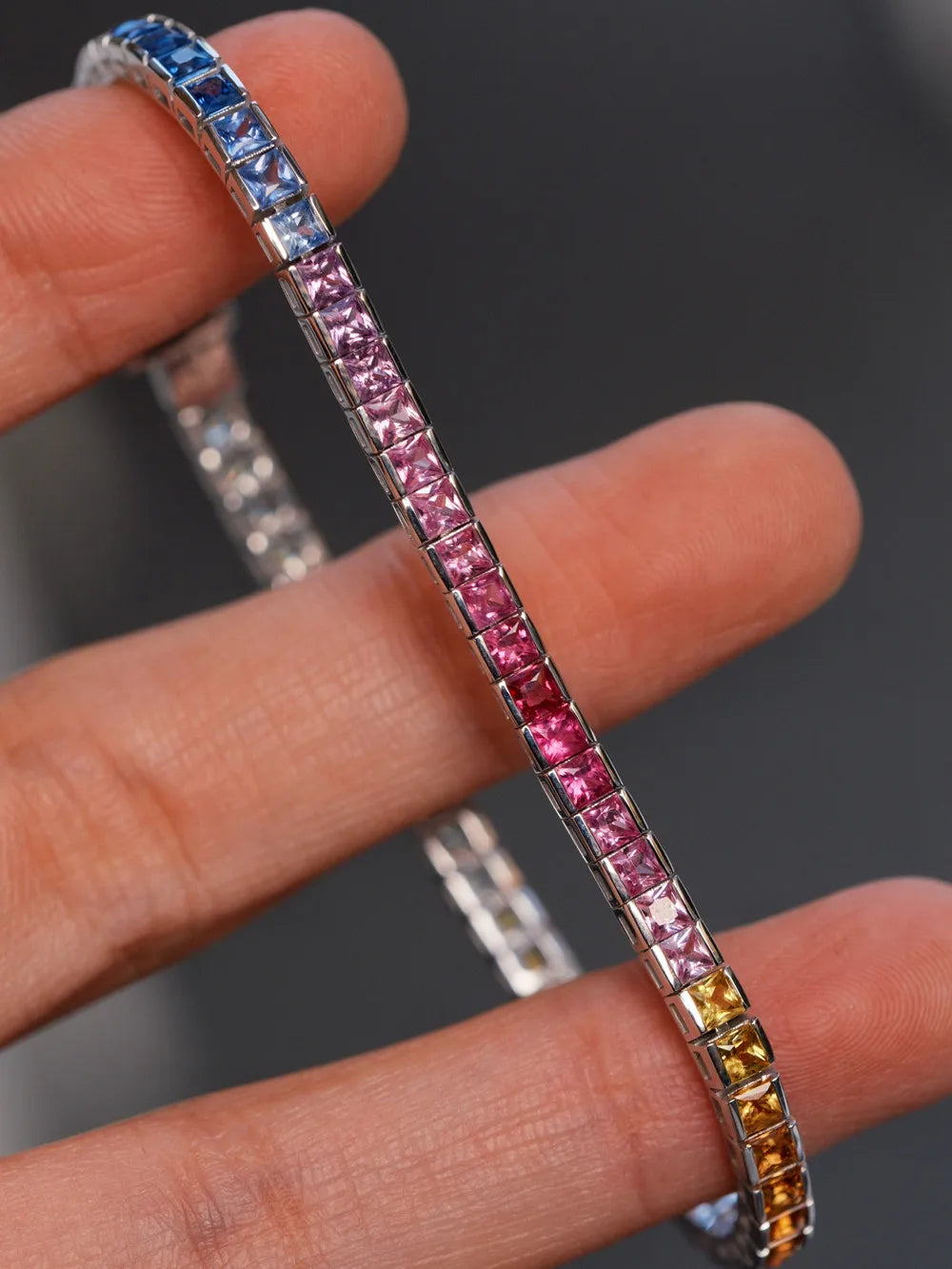 Shelly Romantische Echt 18K Solide Gelb Weiß Gold AU750 Schmuck Natürliche Farben Regenbogen Saphire Armbänder für Frauen Party Geschenk