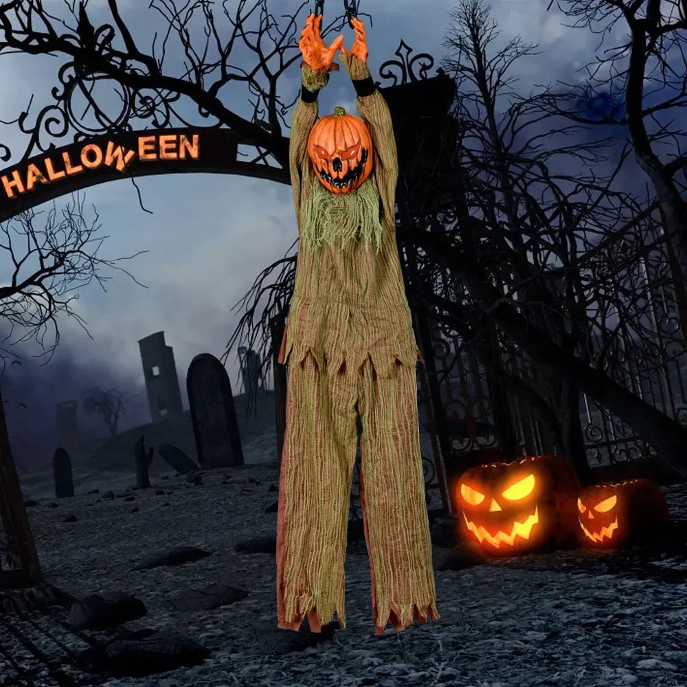 1PC Halloween Hanging Pumpkin Head Decoration with Scary Sounds - Fabric,  for Hanging Decor, Celebrates Halloween, Christmas