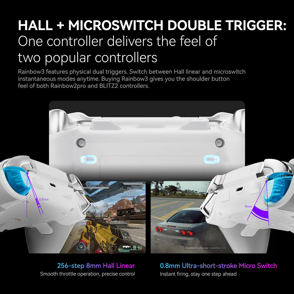 NEW BIGBIG WON Rainbow 3 Wireless Game Controllers NearLink 2.4G Hall Joystick Micro Motion Button RGB Gamepad for PC