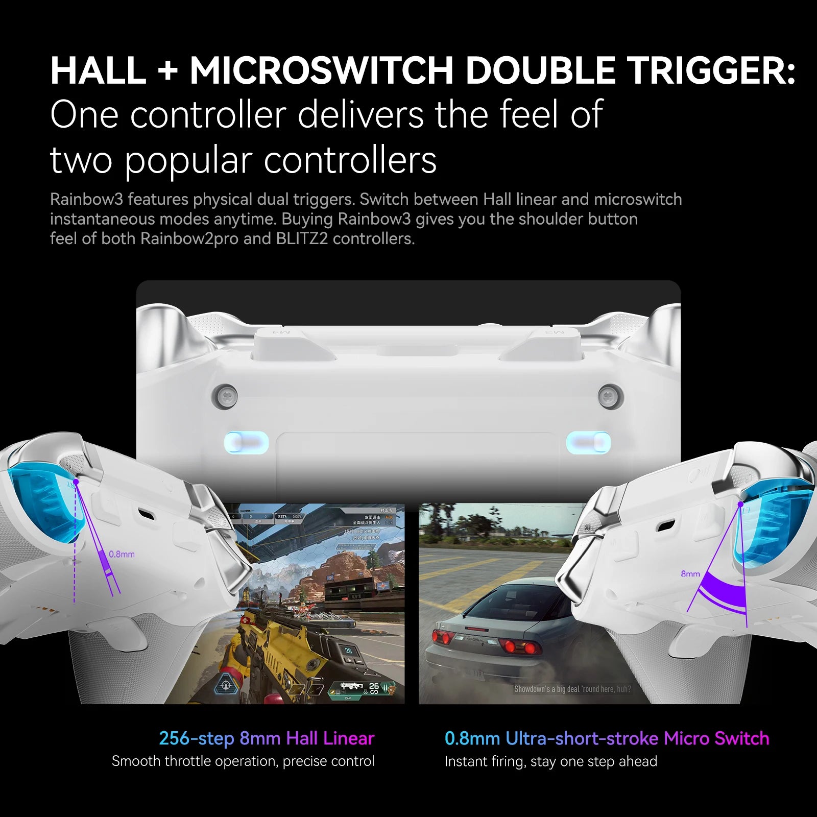 NEW BIGBIG WON Rainbow 3 Wireless Game Controllers NearLink 2.4G Hall Joystick Micro Motion Button RGB Gamepad for PC