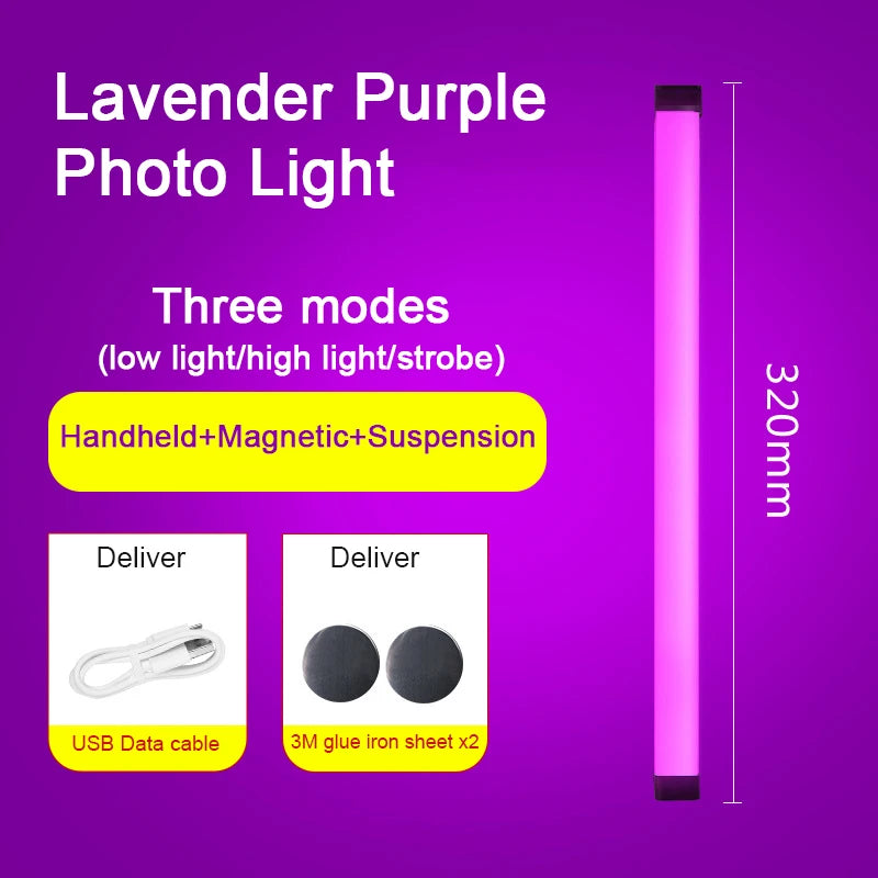 LED Video Light Wand Handheld Hanging Fill Light Photography Lamp Rechargeable Bedside Lamp Light Stick for Vlog Live Streaming