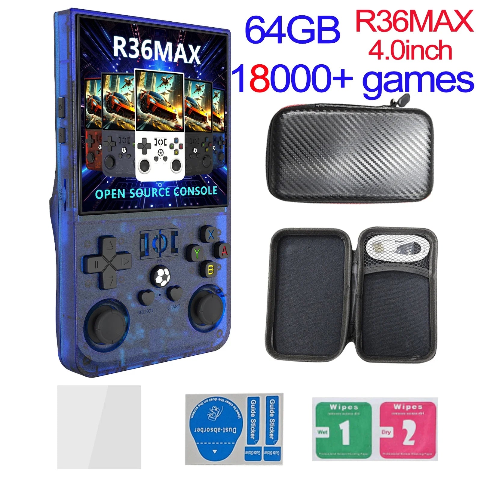 R36MAX Игрална конзола 64GB 128GB 18000+ ИГРИ Linux система 4.0-инчов K36 срещу R36S 3.5-инчов джобен видео плейър. Не е необходимо изтегляне.