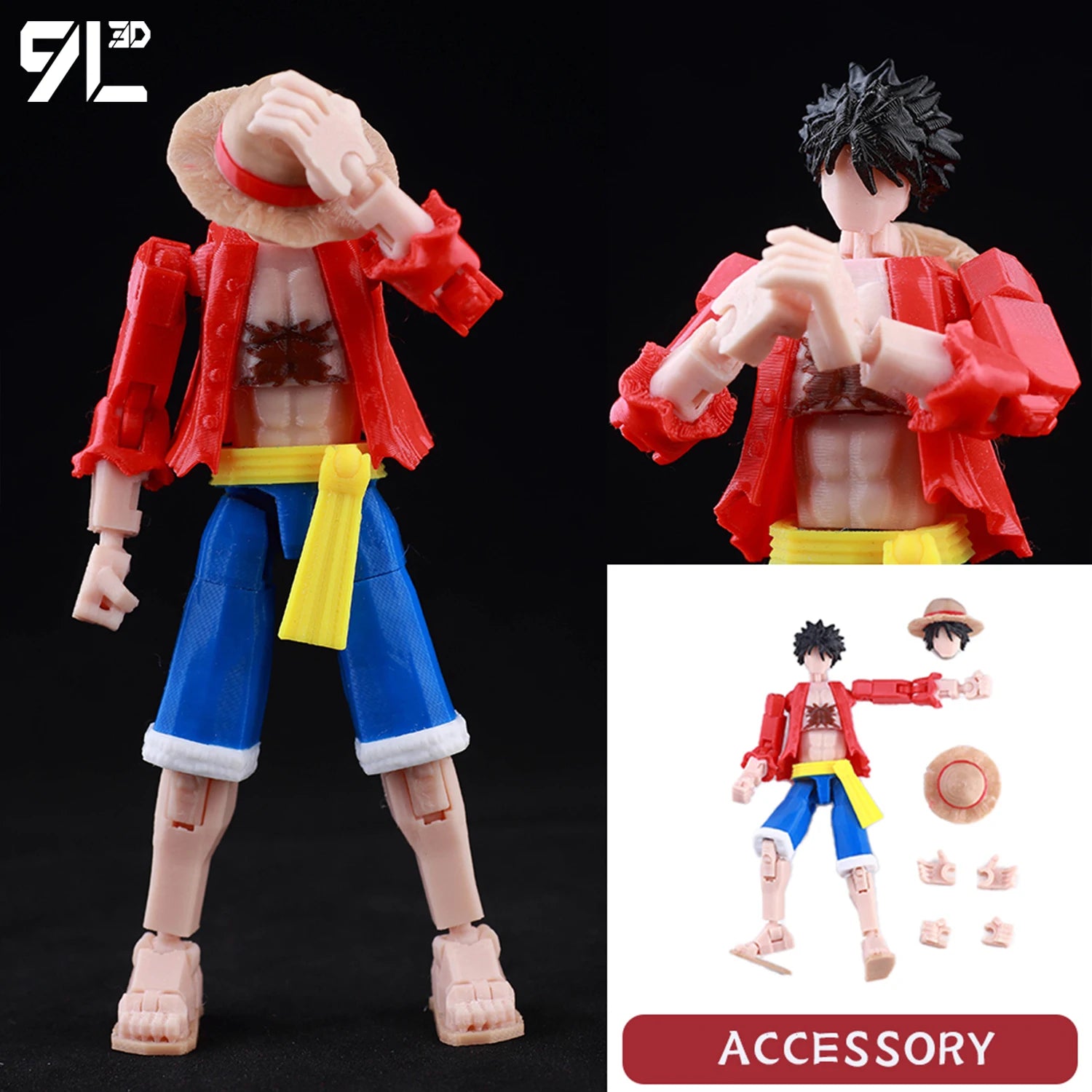 9L 3D-gedruckte One Piece Roronoa Zoro Lucky Dummy, 13 bewegliche Shapeshift-Actionfiguren, Schaufensterpuppen-Spielzeug für Anime-Liebhaber