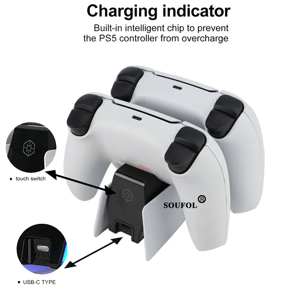 For PS5 Controller Charger Fast Charging Station Dual Charging Dock Charger Stand for PlayStation5 Wireless Game Controller