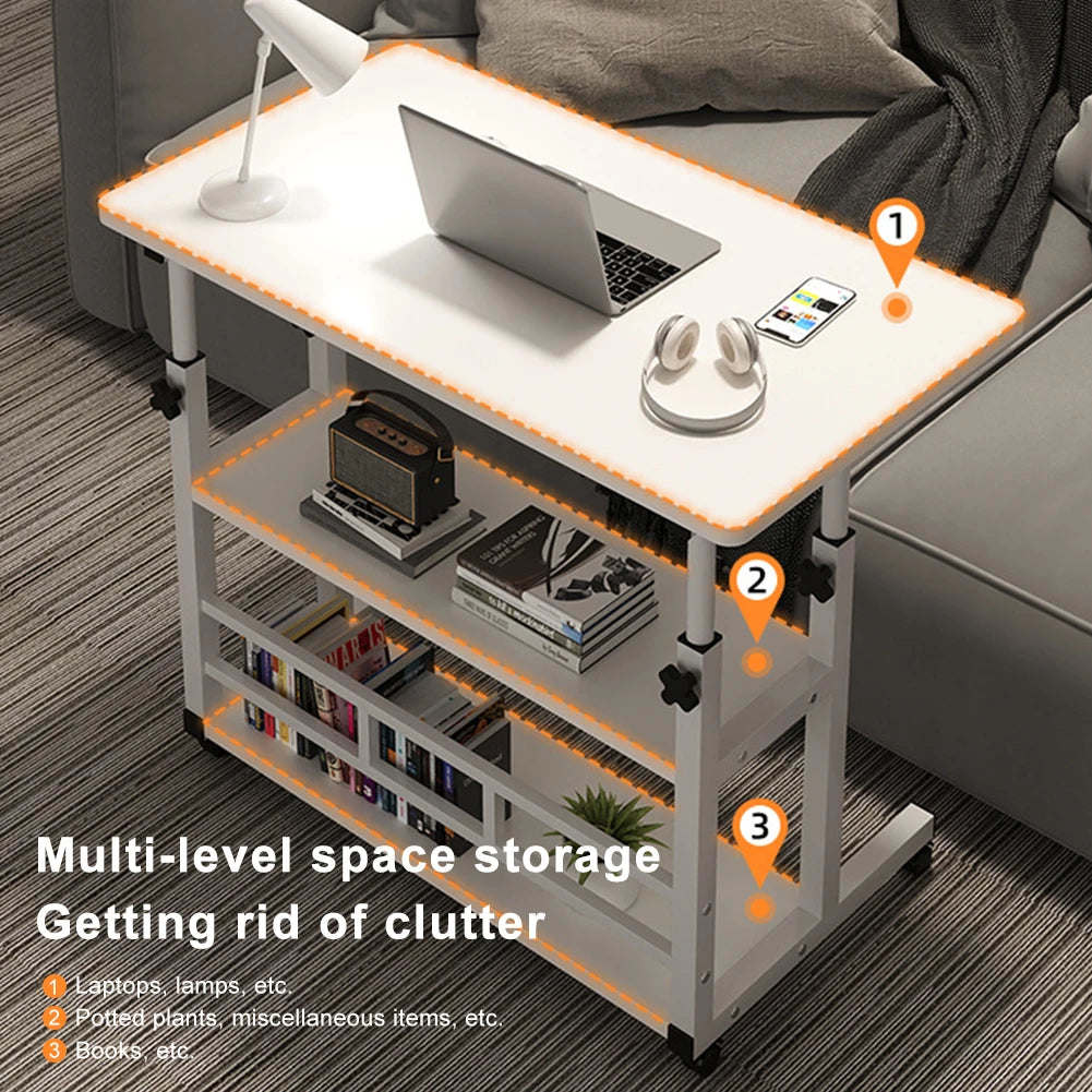 Adjustable Bedside Laptop Desk Multi-Layer Storage Height Adjustable Bedside Table Height Adjustable Laptop Desk for Home Office