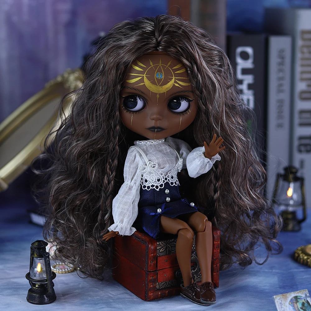ICY DBS Blyth 1/6 Doll Hand-Painted Set Super Black Skin Frosted Face Doll Set SD