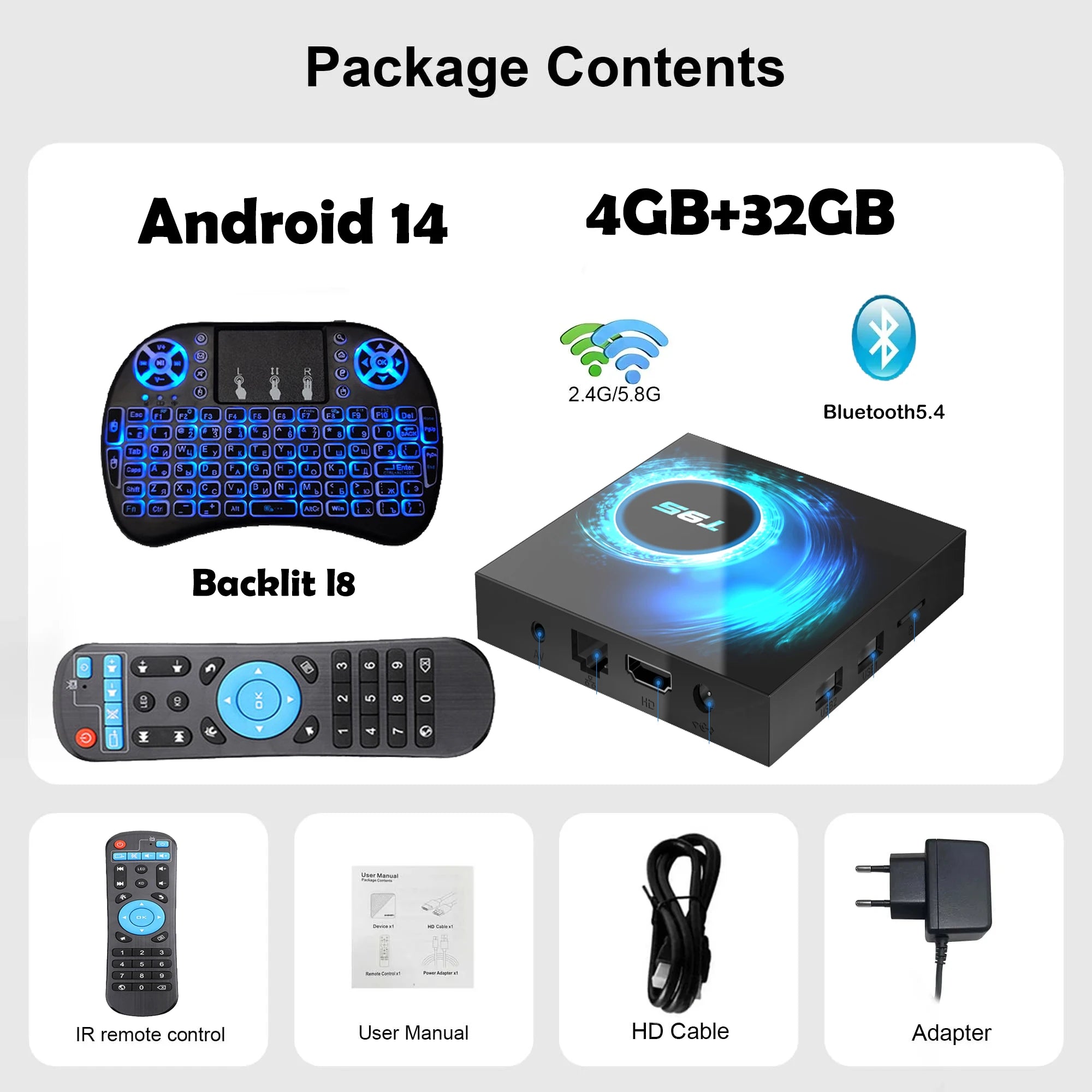 Smart TV Box Android 14 T95 6K Allwinnerh616 Media Player Dual WiFi Bluetooth 5.4 with Remote Support Google Voice Set Top Box