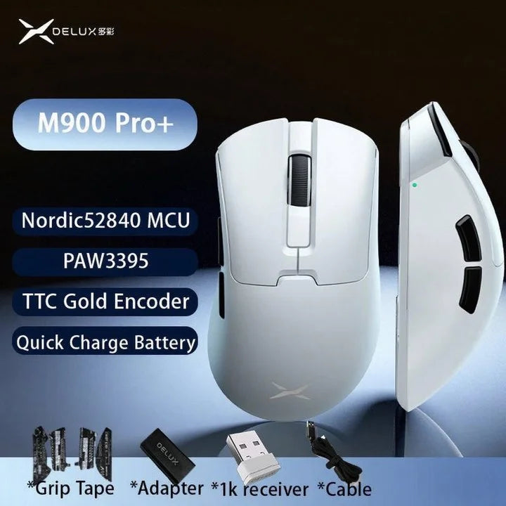Delux M900PRO Ultra-light Version Wireless Gaming Mouse Ergonomic 1K/8K Polling Rate 50g PAW3395 for Right Big Hand PC Gamer