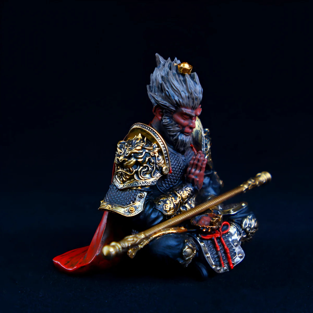 Vibrant Monkey King Figurine - 1 Set Hand-Painted Plastic Car Dashboard Ornament with Golden Hooped Staff
