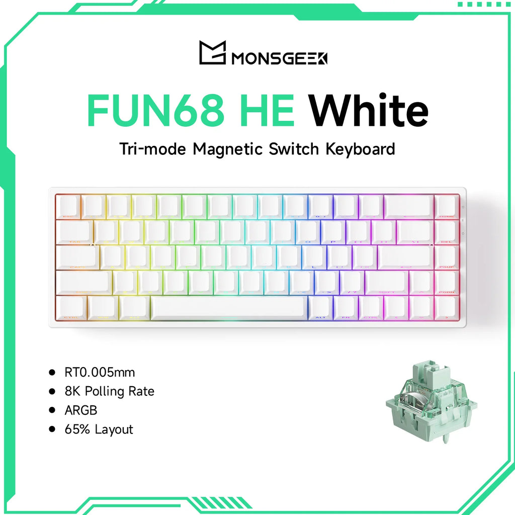 Akko MonsGeek FUN68 HE Magnetische Tastatur 65 % Rapid Trigger 0,005 mm 8000 Hz ARGB USB/Wireless Gaming Custom-Tastatur für Gamer