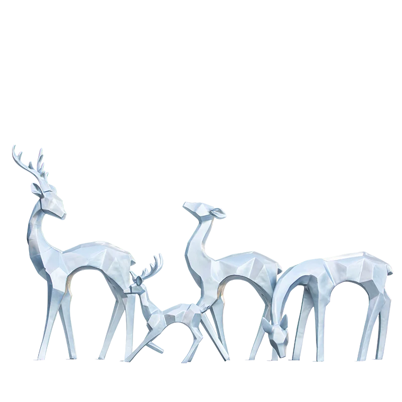 Outdoor large-scale abstract geometric fiberglass luminous sika deer sculpture
