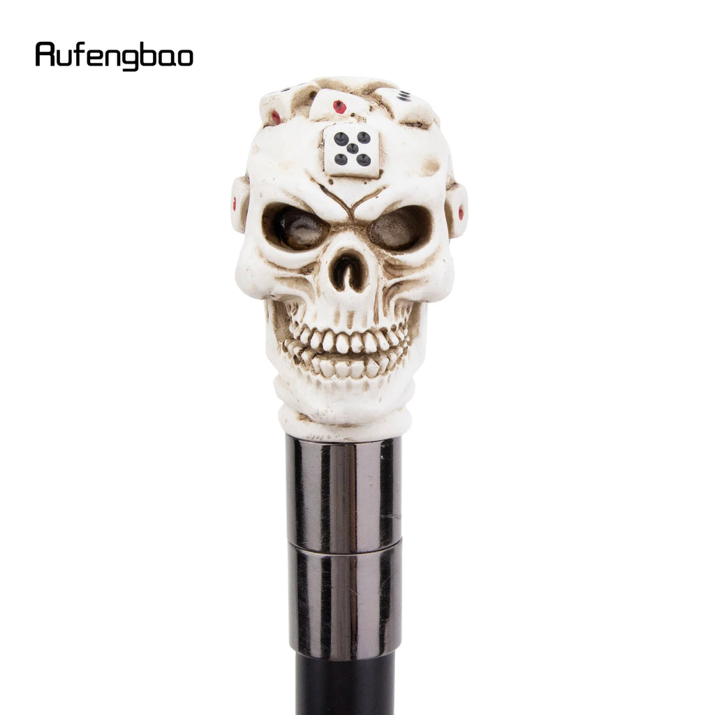 White Resin Dice Skull Head Walking Cane Fashion Decorative Steel Stick Gentleman Elegant Cosplay Cane Knob Crosier 93cm
