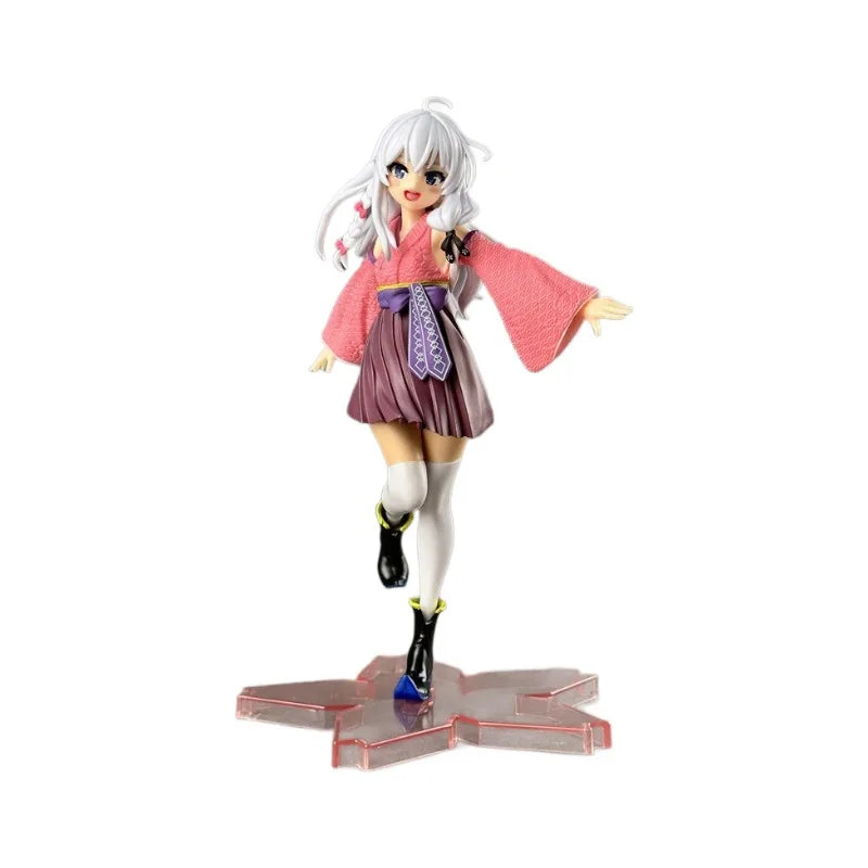 Anime Wandering Witch: The Journey Elaina Figure PVC Cute Standing On One Foot Kimono Knee Socks Model Toys Ornaments Gifts