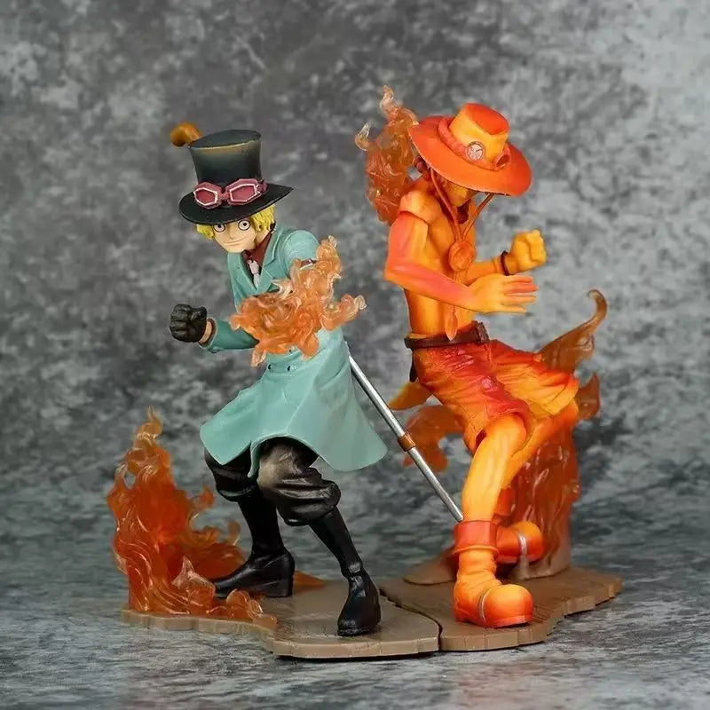 One Piece Anime Figure 13cm Feverish Action Flame Ace Sabo Action Statue PVC Collection Model Doll Toys Children Christmas Gift