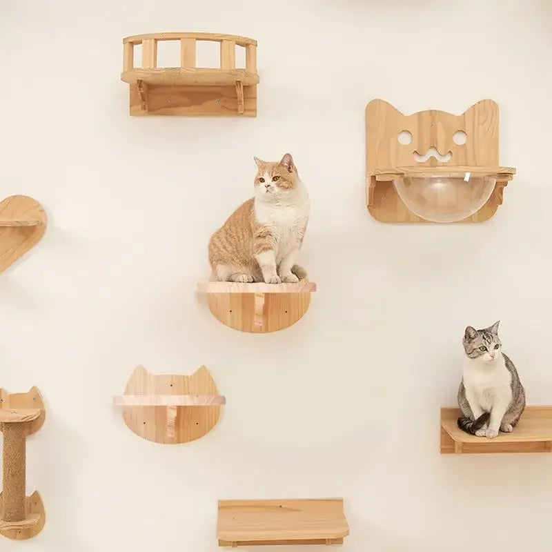 Cat Climbing Shelf Wall Mounted Furniture Cat Bridge and House Wooden Pet Shelves Tree Tower For Sleeping Climbing Cat Perch