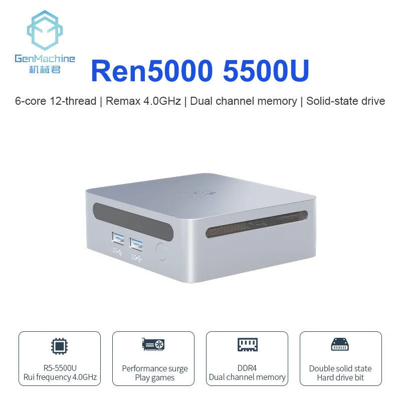 2025 GenMachine Mini PC 5500U AMD  Windows 11 Ryzen 2.1GHz Up to 4.0GHz DDR4 64GB WiFi6 NUC Gaming Pc Diy Gaming Computer
