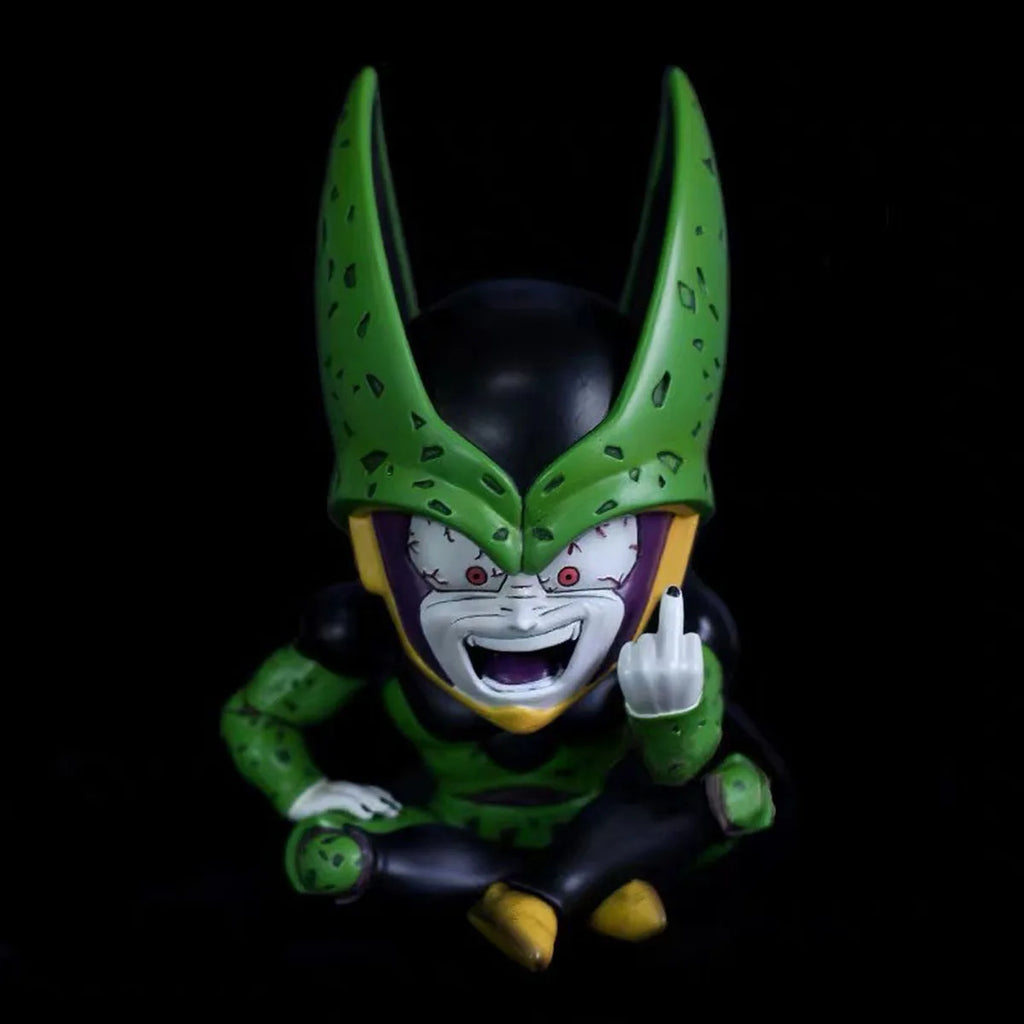 12cm Dragon Ball Anime Cute Cell Sitting Erect Middle Finger Action Figure Pvc Model Doll Collection Statue Ornament Toys Gift