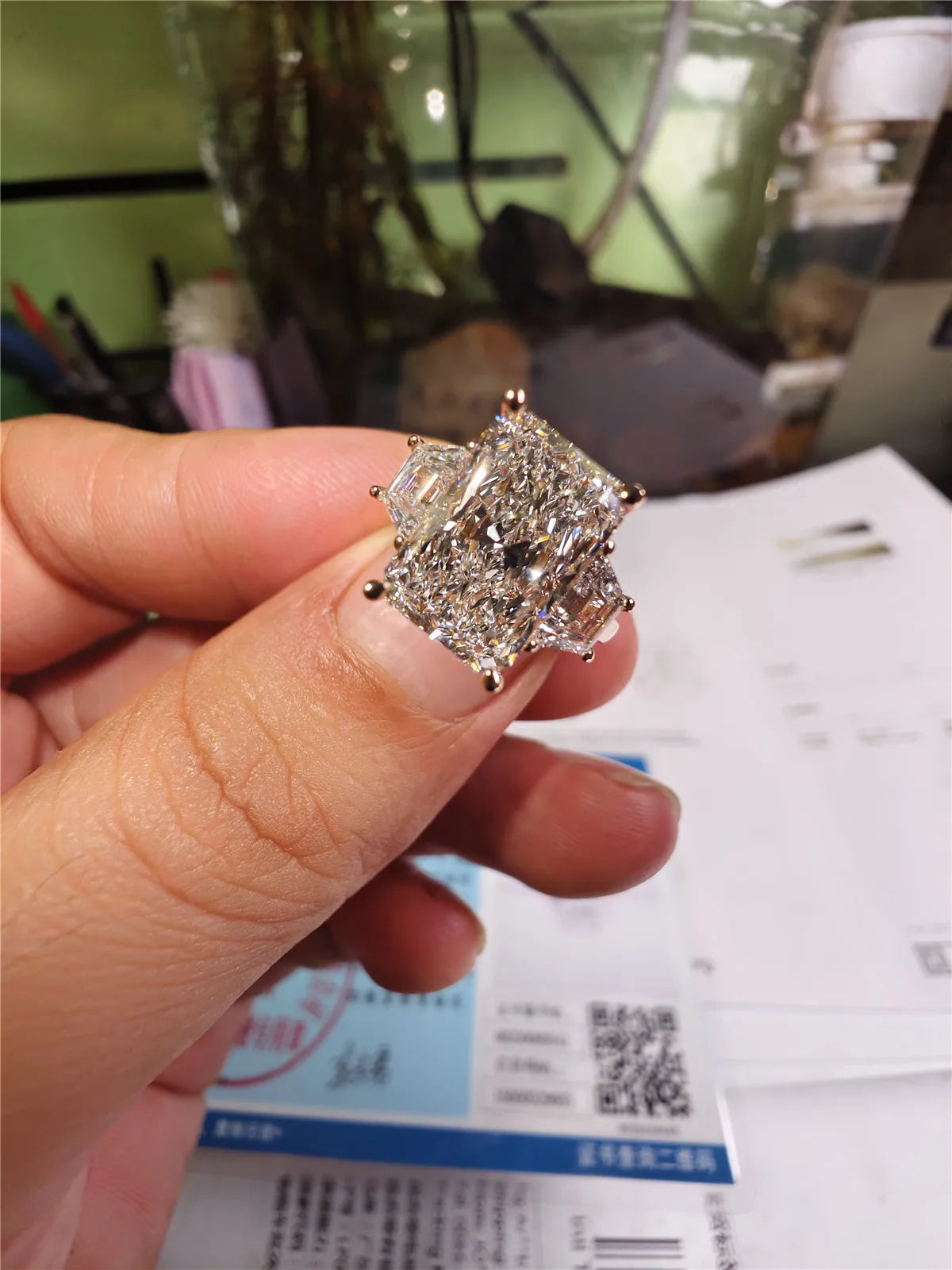 14K real gold laboratory grown 4-carat Radine 3-stone diamond ring engagement ring women's rose gold wedding diamond ring custom