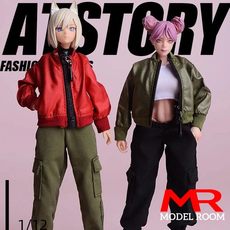 ATStory 1/12 Female Short T-shirt Zipper Jacket Clothes Model Fit 6'' SnailShell SHF ML Romankey Soldier Action Figure Body Doll