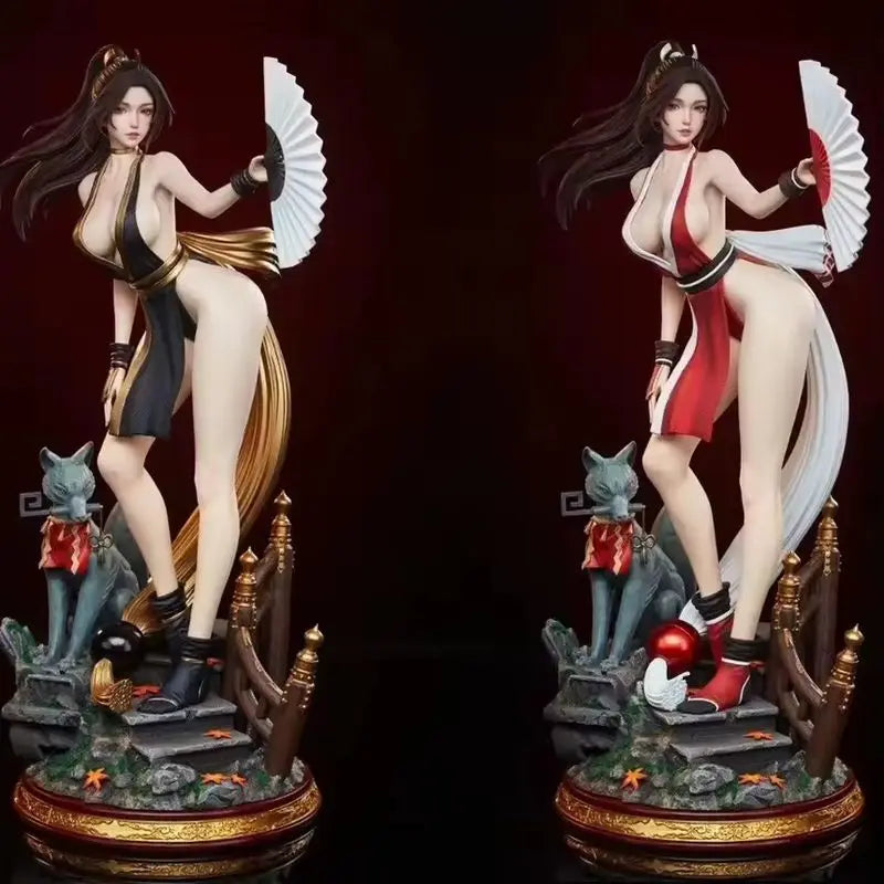 43 cm großer Mai Shiranui Faltfächer, hübsche Mädchenfigur, handgefertigte Anime-Puppe, Szene-Statue, Sammlerstück, handgefertigte Tischdekoration, Geschenk